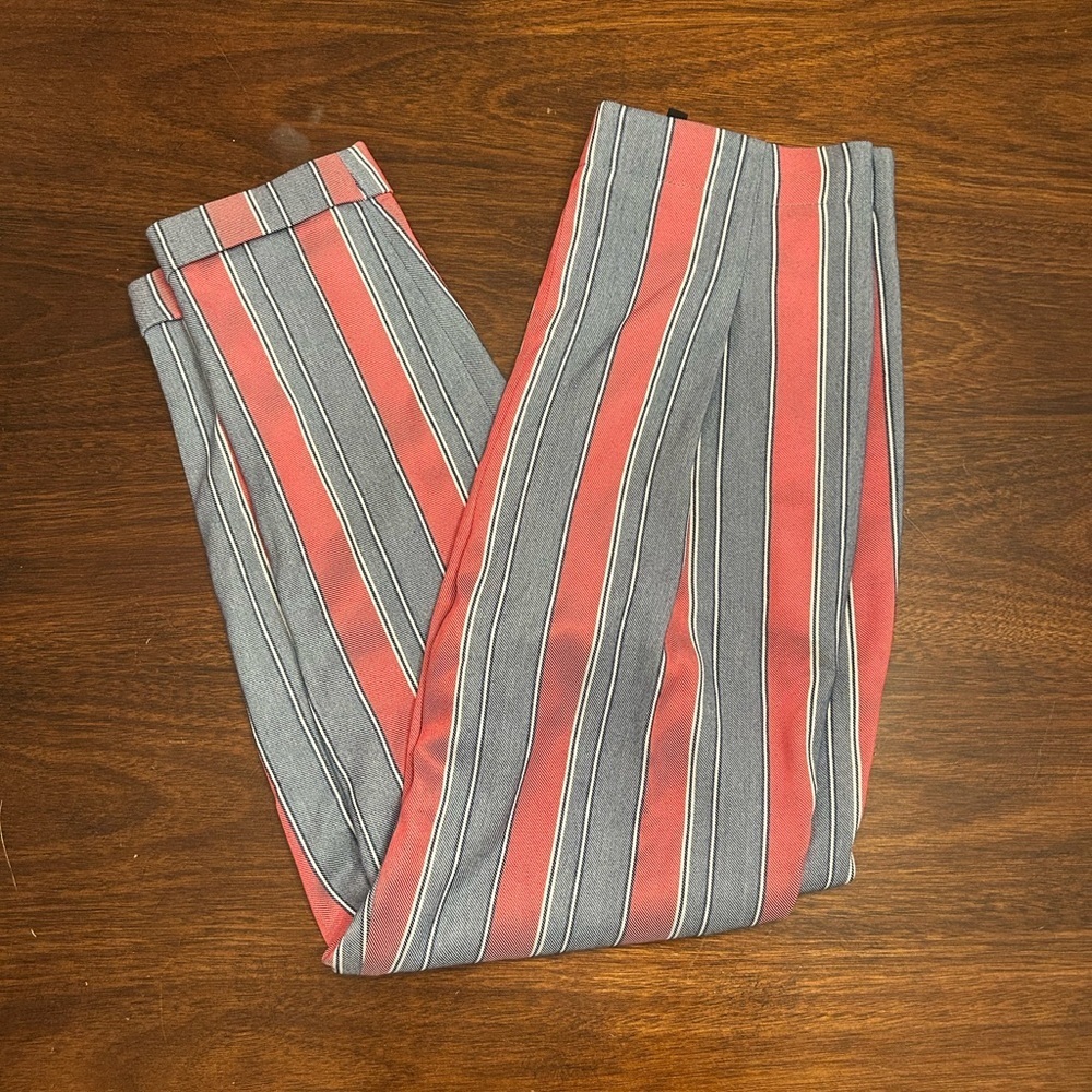 BCBGMaxAzria Women's Red and Gray Striped Cropped Pants